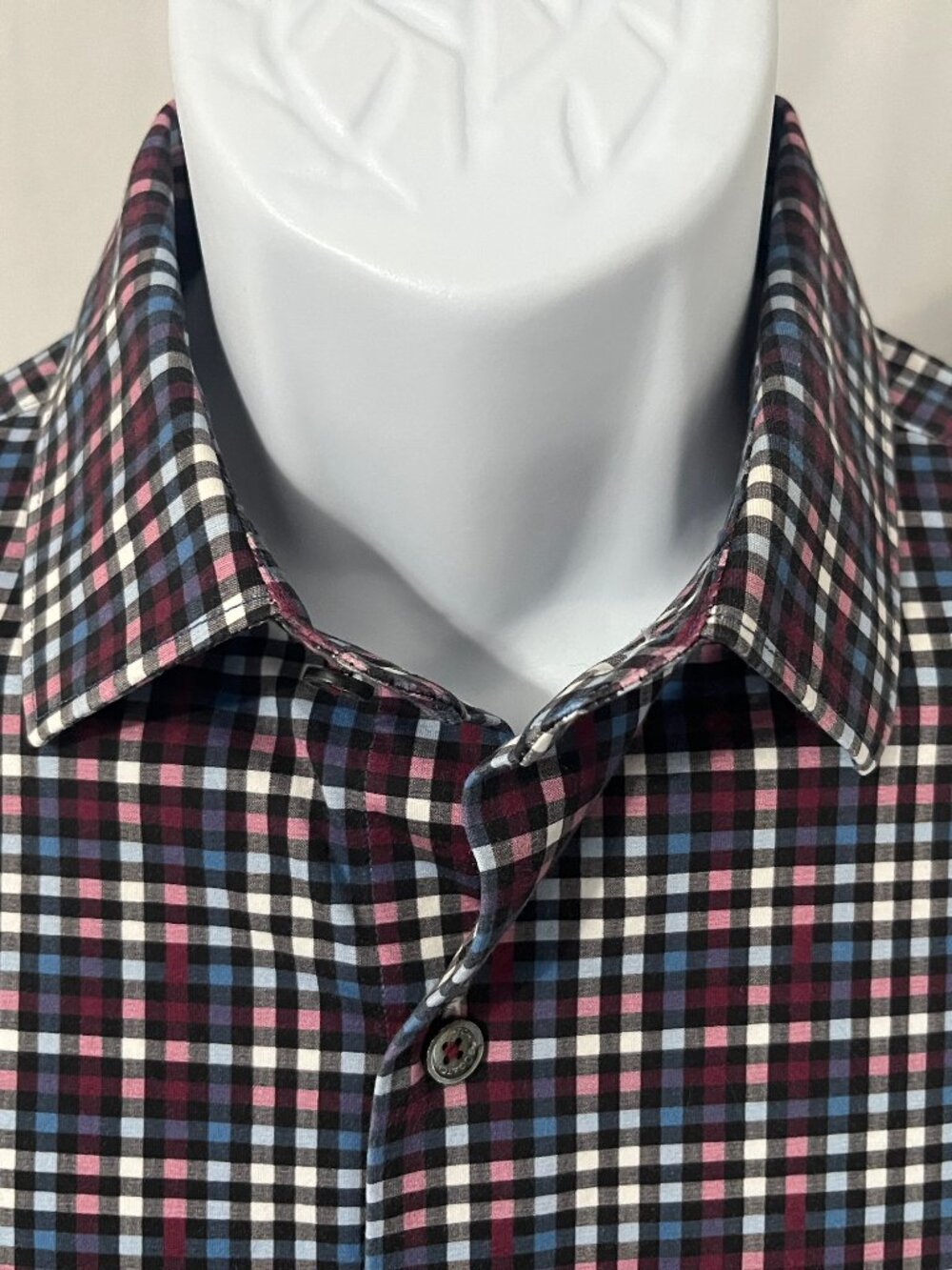 👔 Bugatchi Men’s OoohCotton Stretch Shirt Blue Pink Purple Long Sleeve Casual M